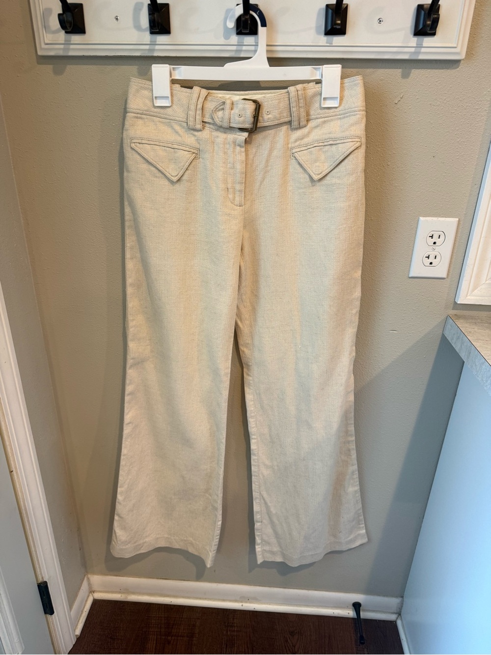Philip Lim 3.2 Cream with gold flecks Wide-Leg Pants with Built in Belt